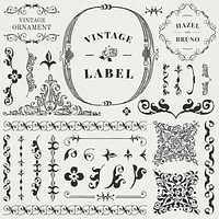 Vintage label psd ornate element set, remix from The Model Book of Calligraphy Joris Hoefnagel and Georg Bocskay