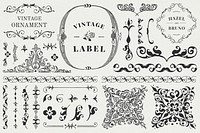 Vintage ornament label element set psd, remix from The Model Book of Calligraphy Joris Hoefnagel and Georg Bocskay