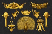 Antique gold ornamental medieval style set, remix from The Model Book of Calligraphy Joris Hoefnagel and Georg Bocskay