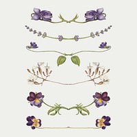 Purple flower divider flourish vector set, remix from The Model Book of Calligraphy Joris Hoefnagel and Georg Bocskay