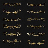 Psd vintage divider gold element set, remix from The Model Book of Calligraphy Joris Hoefnagel and Georg Bocskay