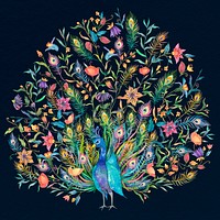 Watercolor peacock vector spreading its tails illustration