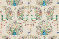Pattern background  with watercolor peacock and flower illustration