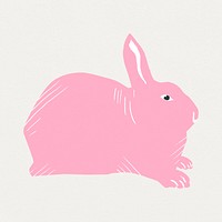 Vintage linocut pink rabbit psd animal hand drawn