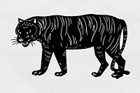 Vintage tiger animal linocut stencil pattern clipart