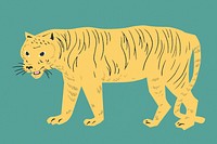 Yellow tiger psd wild animal vintage linocut drawing