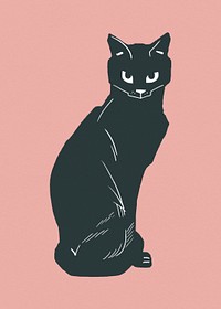 Black cat animal psd vintage linocut drawing