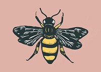 Vintage bee insect linocut drawing