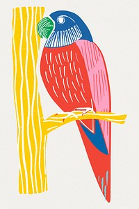 Vintage parrot psd colorful bird linocut clipart