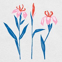 Colorful stencil flower psd vintage botanical illustration