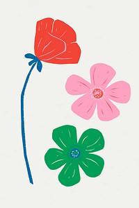 Blooming colorful flowers stencil vector vintage botanical clipart