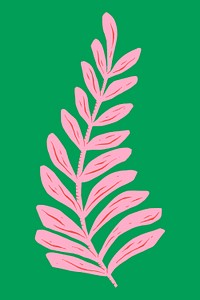 Pink leaf psd linocut vintage floral clipart