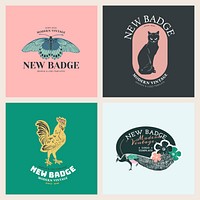 Animal logo linocut vector set editable template