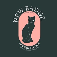 Black cat badge linocut psd editable template