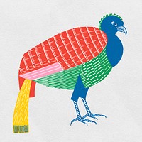 Vintage colorful bird psd linocut clipart