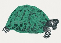 Retro green turtle psd stencil pattern hand drawn