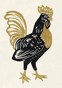 Gold black rooster psd animal vintage clipart