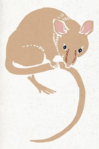Beige rat vintage animal linocut drawing