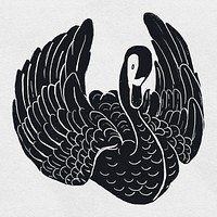 Vintage swan psd black bird linocut hand drawn clipart