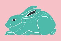 Vintage linocut turquoise rabbit vector animal hand drawn