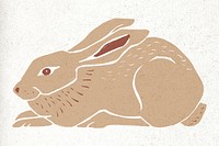 Beige rabbit vintage linocut illustration