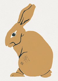 Vintage linocut tan rabbit animal hand drawn