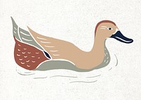 Duck vintage colorful bird linocut drawing