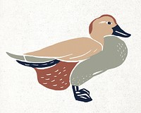 Duck vintage colorful bird linocut drawing