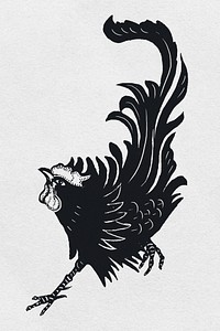 Rooster psd black bird stencil pattern hand drawn clipart