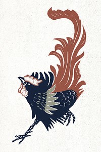 Vintage colorful rooster psd bird hand drawn