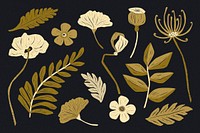 Gold flowers psd floral clipart collection