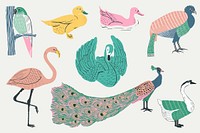 Vintage birds vector stencil pattern set