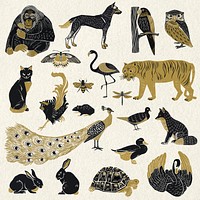 Vintage wild animals psd stencil painting collection