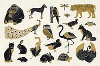Vintage wild animals psd stencil painting collection