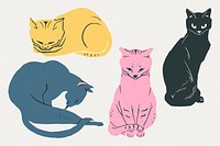 Vintage cats animal psd hand drawn illustration collection