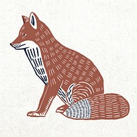 Wildlife animal brown fox psd retro stencil