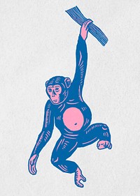 Retro blue monkey stencil pattern drawing clipart