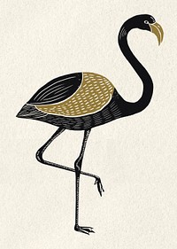 Vintage flamingo psd tropical bird hand drawn
