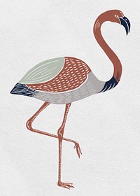 Earth tone flamingo psd vintage linocut hand drawn