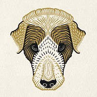 Vintage dog psd animal gold linocut drawing clipart