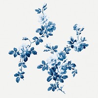 Psd blue wild rose flower vintage illustration