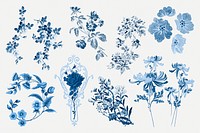 Psd blue flowers vintage illustration collection