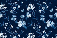 Psd blue botanical pattern vintage background