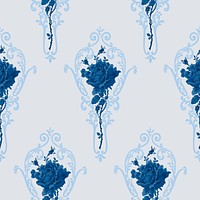 Psd blue rose ornamental pattern vintage background