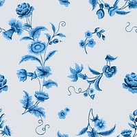 Psd blue floral pattern vintage background