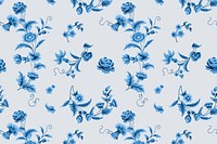 Psd blue floral pattern vintage background