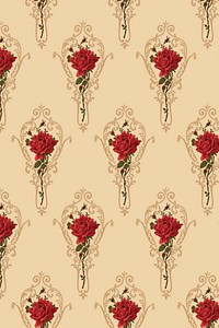 Vector red rose ornamental flower pattern vintage background