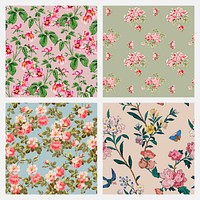 Psd floral pattern vintage background set