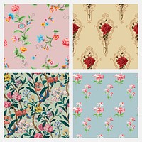 Vector colorful floral vintage background collection