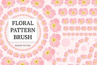 Pink wild rose flower pattern brush stroke vector seamless vintage design